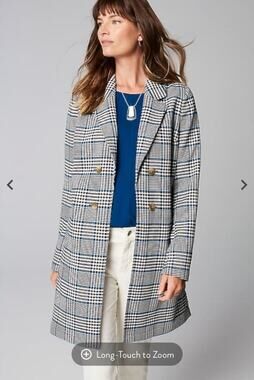 J Jill Plaid Duster Jacket Long Open Front Coat Layering Piece Sz XL